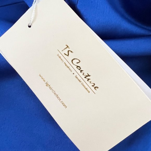 TS Couture Womens Cocktail Dress Blue Long Tulle Sleeves Sheath size Large - Picture 15 of 16